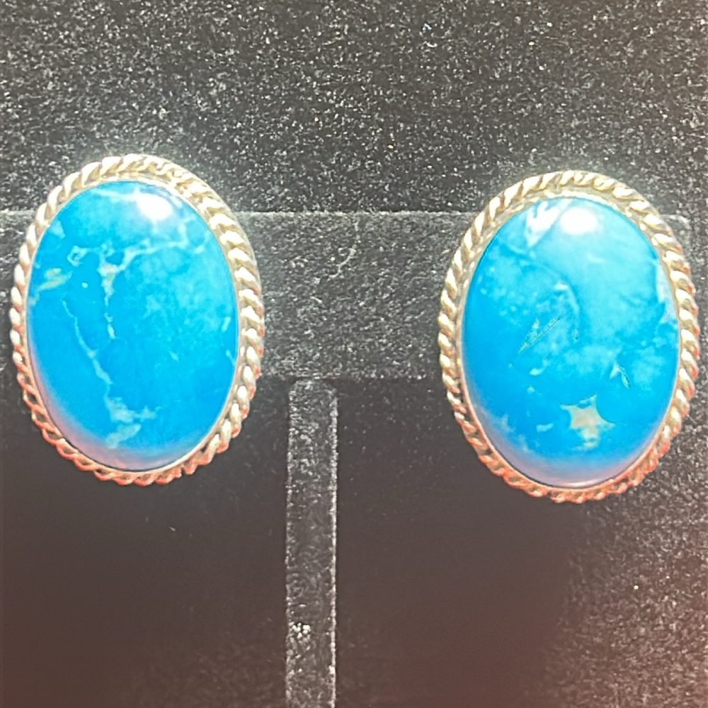 Turquoise colored large stone 900 silver earrings
